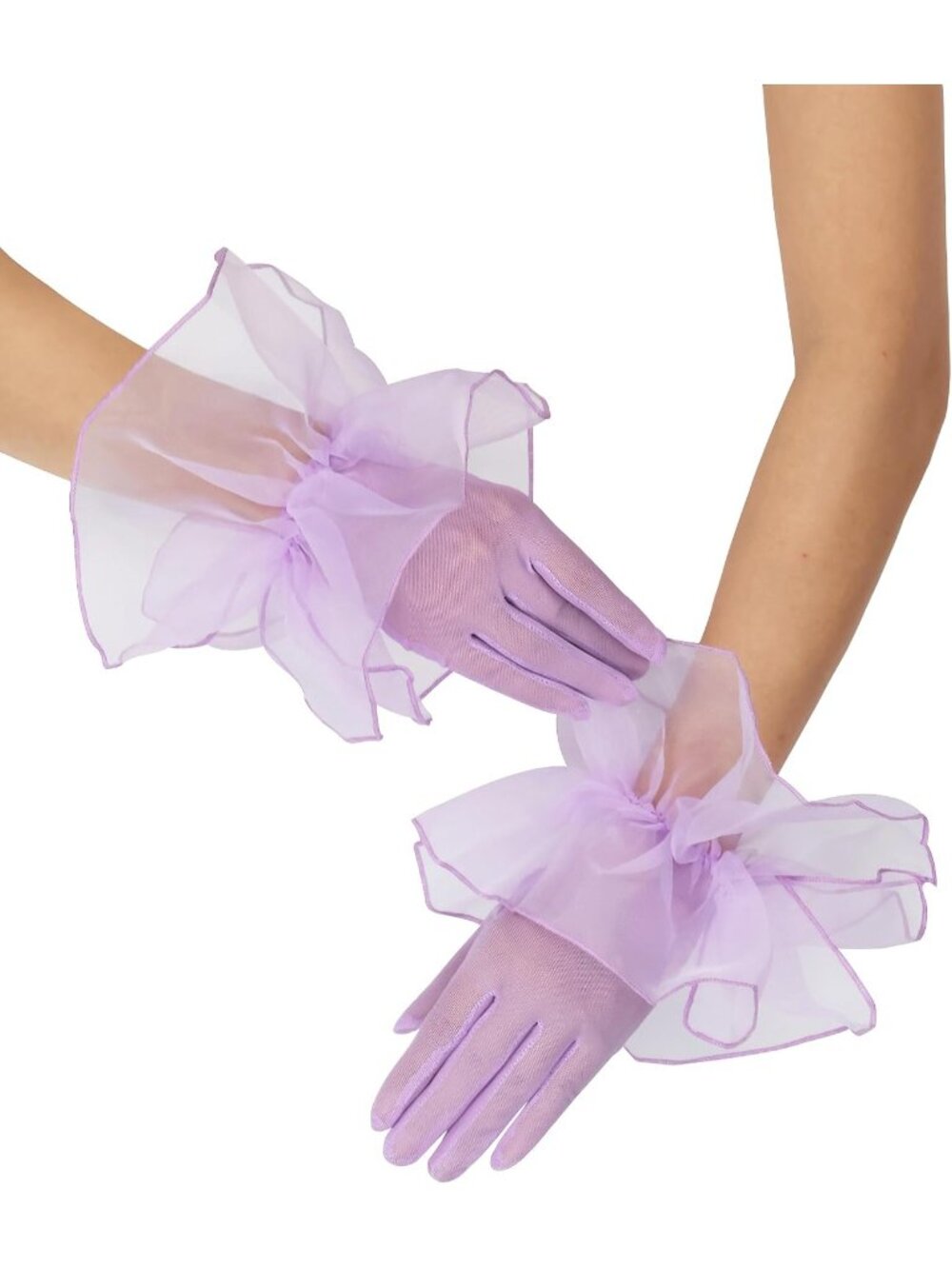 Women's Lavender 1920s Flapper Stretchy Ruffles Sheer Opera Short Mesh Gloves